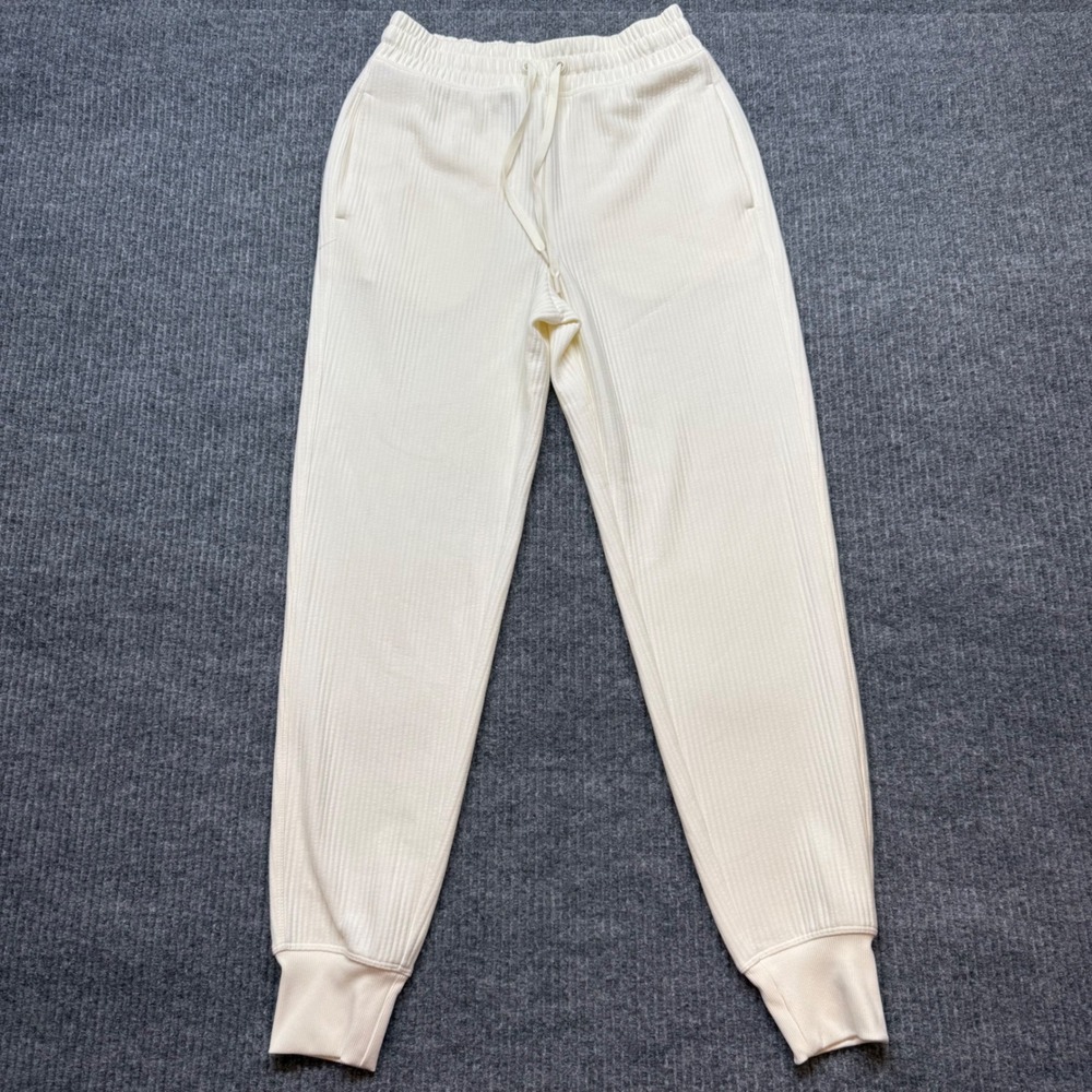 DSG Womens XS Cream Ribbed Jogger‎ Sweatpants Off White Drawstring Athleisure